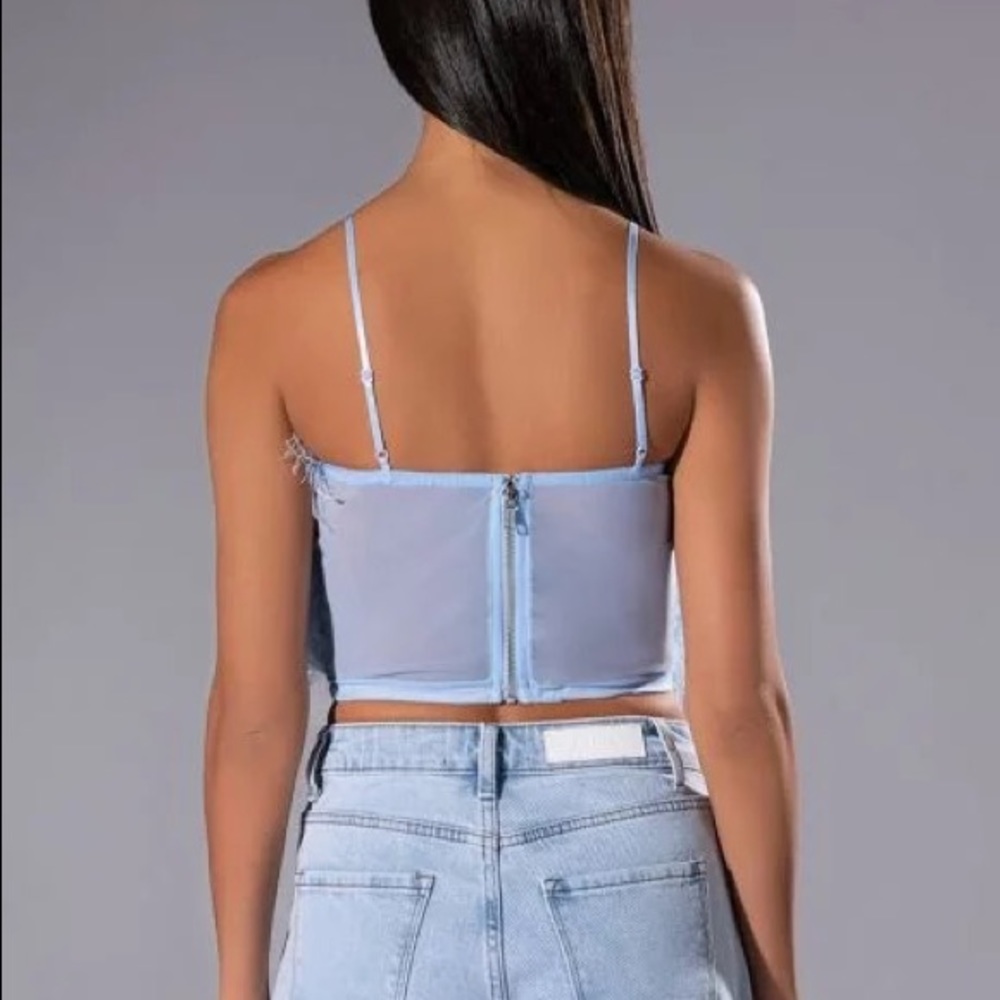 AKIRA Light Blue Feathered Crop Top - Picture 4 of 6